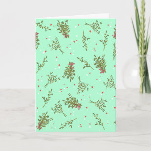 Mistletoe Sweet Kissing Happy Holidays Botanical Card
