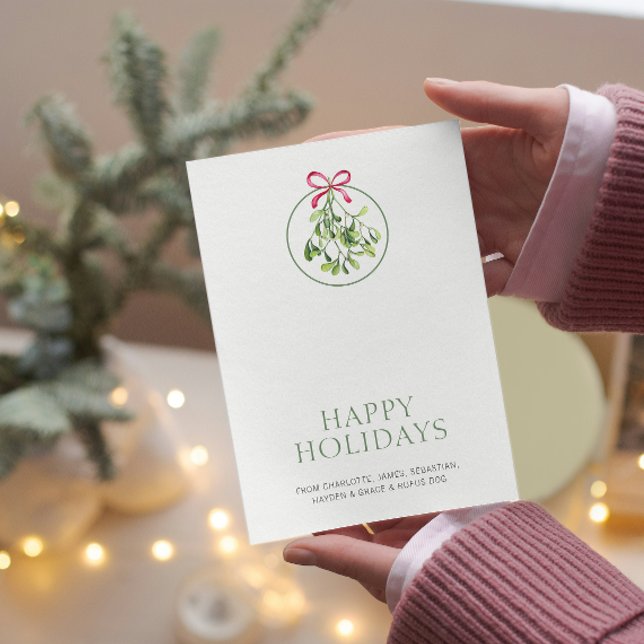 Mistletoe Themed Christmas Personalized Holiday Card (Mistletoe Themed Christmas Personalized Holiday Cards from Ricaso. Elegant, simple holiday greetings)