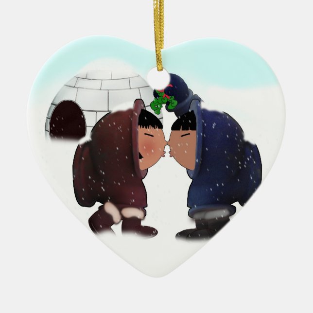Mistletoe Time Christmas Kiss  Ceramic Ornament (Front)