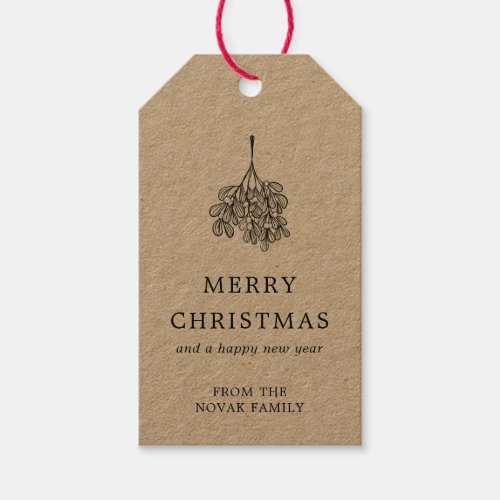 Mistletoe Twig Kraft Paper Merry Christmas Gift Tags