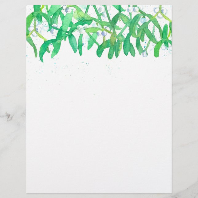 Mistletoe Watercolor Christmas Holiday Plants Letterhead (Front)