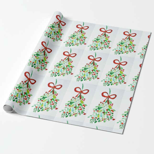 Mistletoe watercolor wrapping paper (Unrolled)