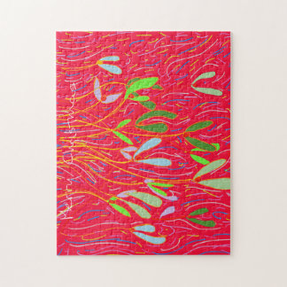 Mistletoe Whimsical, Red Jigsaw Puzzle