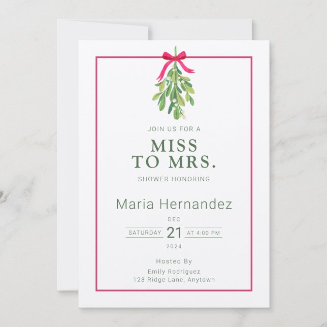 Mistletoe Winter Christmas Bridal Shower Invitation (Front)