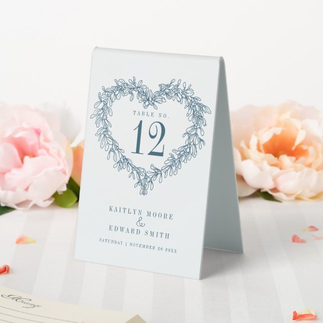 Mistletoe winter wedding blue white table number table tent (In SItu (Wedding))