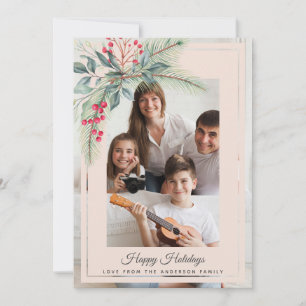 Mistletoe Wreath Christmas Family Photo Blush Pink Holiday Card