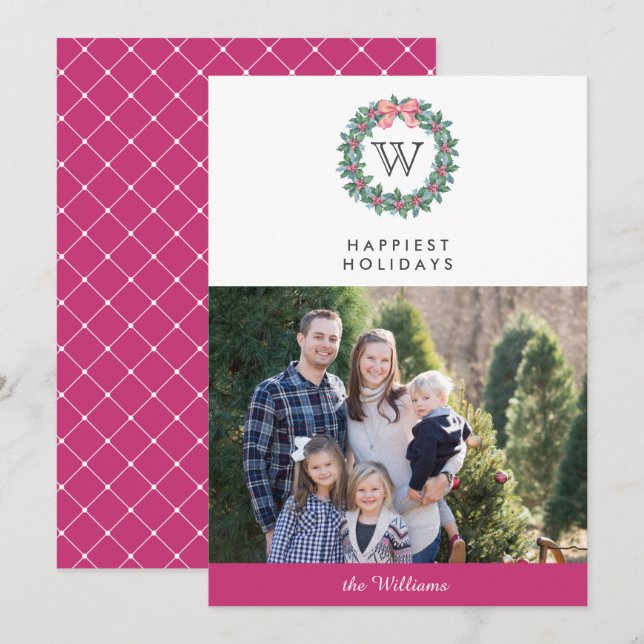 Mistletoe Wreath Christmas Holidays photo | Pink Invitation (Front/Back)
