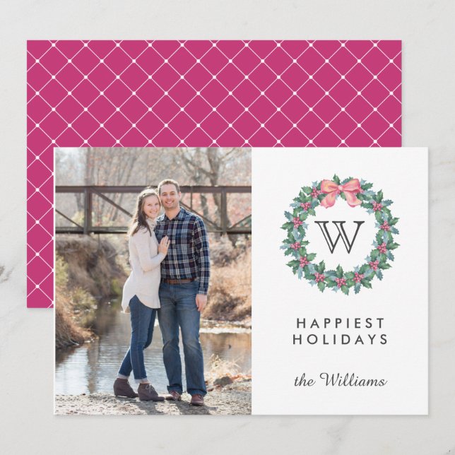 Mistletoe Wreath Initial Christmas Photo Holidays Invitation (Front/Back)