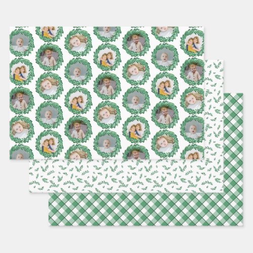 Mistletoe Wreath Photo Collage Christmas Patterns Wrapping Paper Sheets