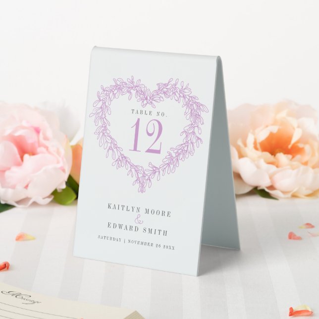 Mistletoe wreath purple white wedding table number table tent (In SItu (Wedding))
