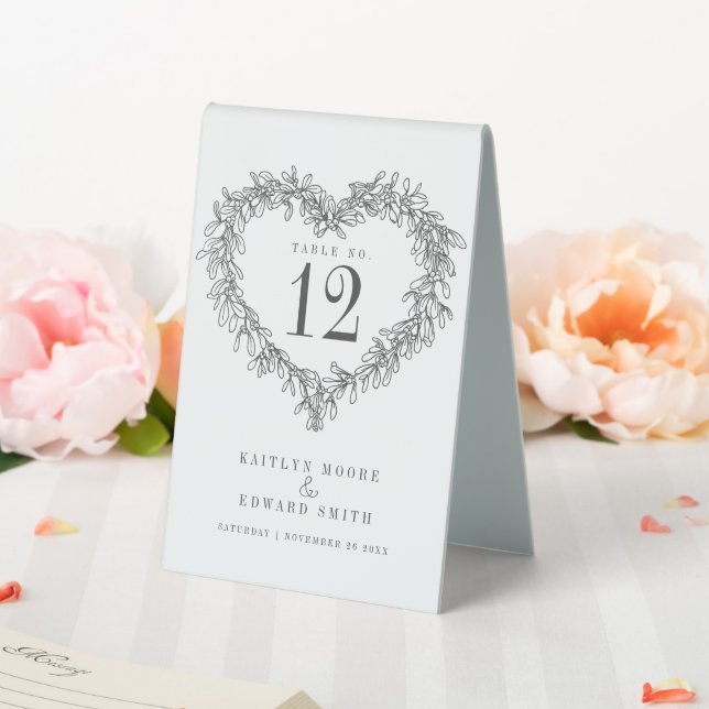 Mistletoe wreath winter wedding black table number table tent (In SItu (Wedding))