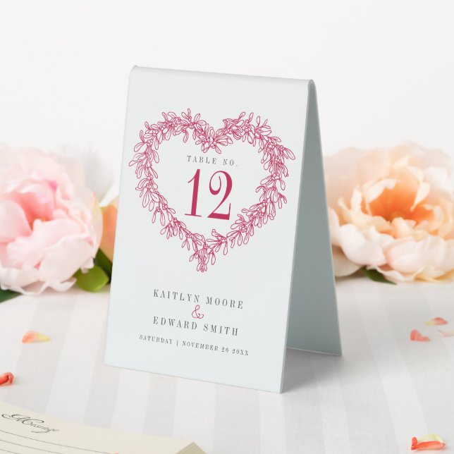 Mistletoe wreath winter wedding red table number tent (In SItu (Wedding))