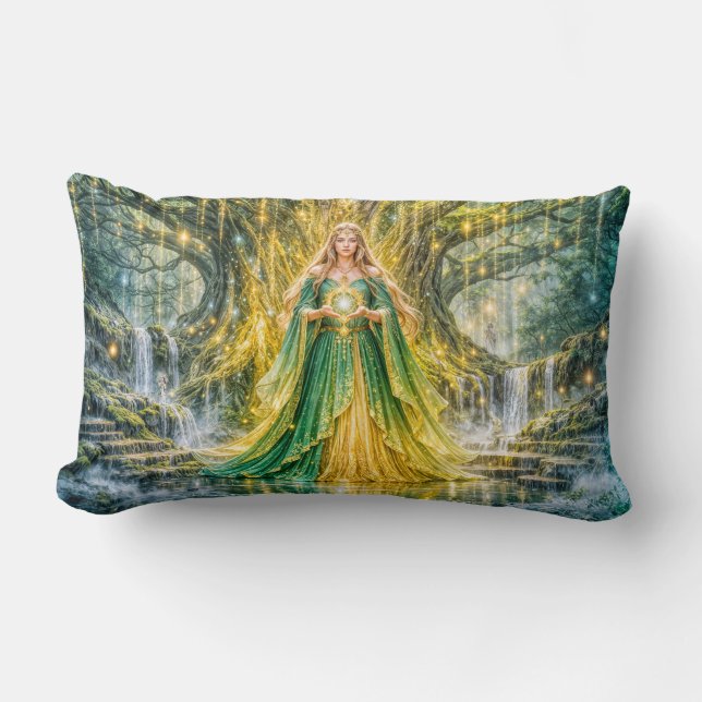 Mistress Beneath the World Tree Enchanted Fantasy Lumbar Pillow (Front)