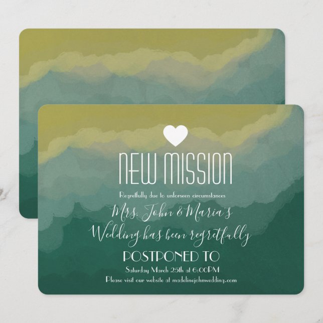 Mistry Forest New Mission Postponement Muted Invitation (Front/Back)