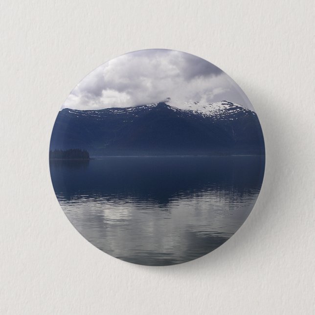 Misty Alaskan Sea in Shades of Blue Button (Front)
