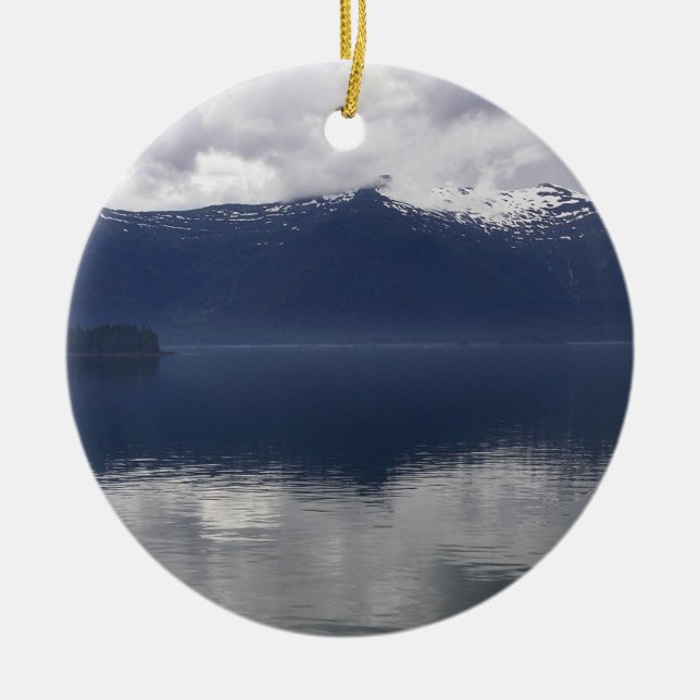 Misty Alaskan Sea in Shades of Blue Ceramic Ornament (Front)