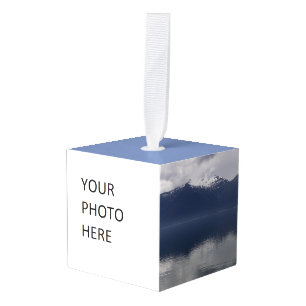 Misty Alaskan Sea in Shades of Blue Cube Ornament
