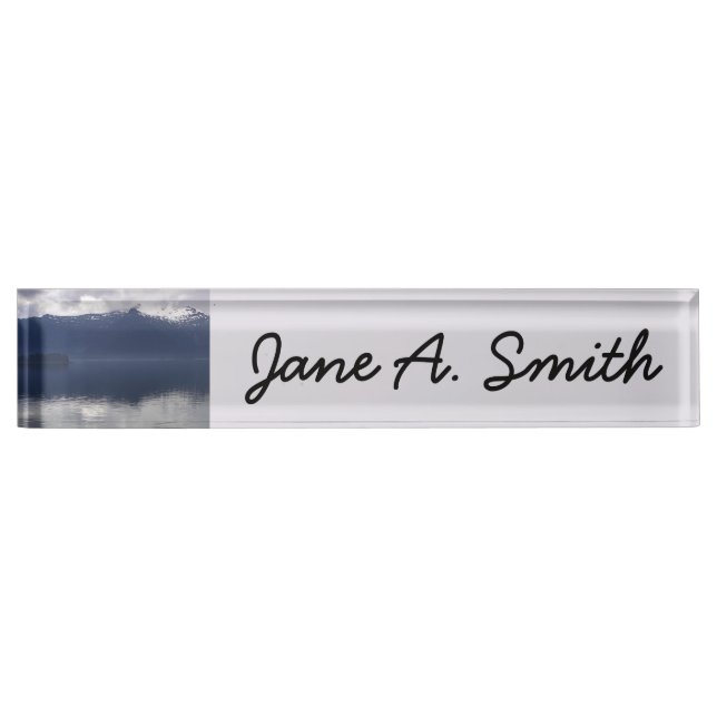 Misty Alaskan Sea in Shades of Blue Desk Name Plate (Front)