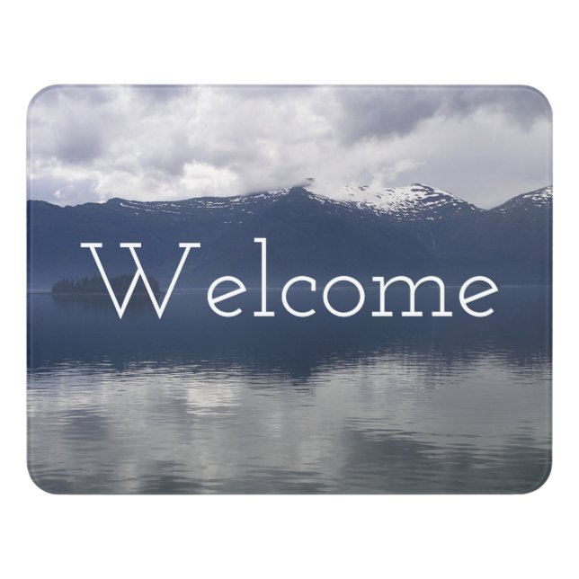 Misty Alaskan Sea in Shades of Blue Door Sign (Contemporary Front)