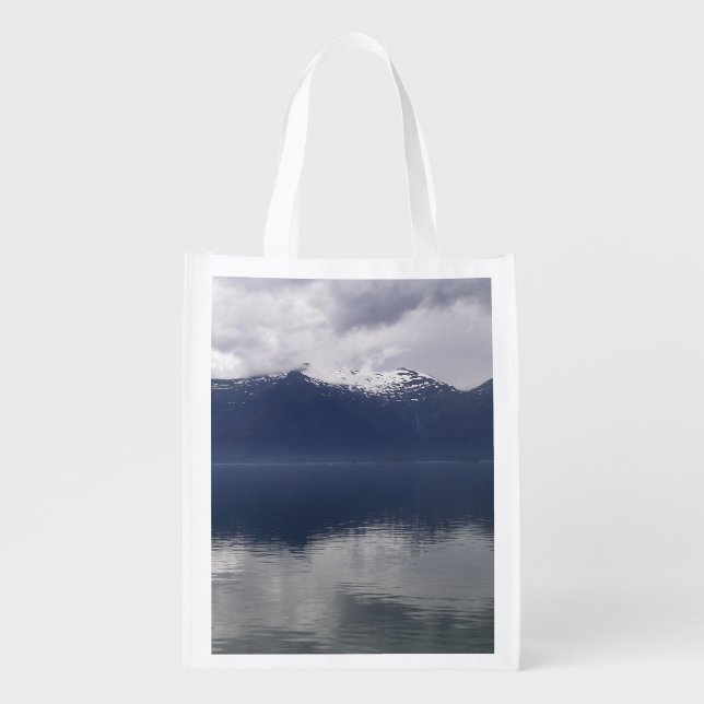 Misty Alaskan Sea in Shades of Blue Grocery Bag (Front)