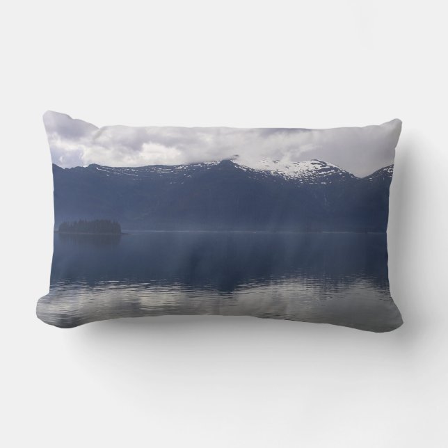 Misty Alaskan Sea in Shades of Blue Lumbar Pillow (Front)