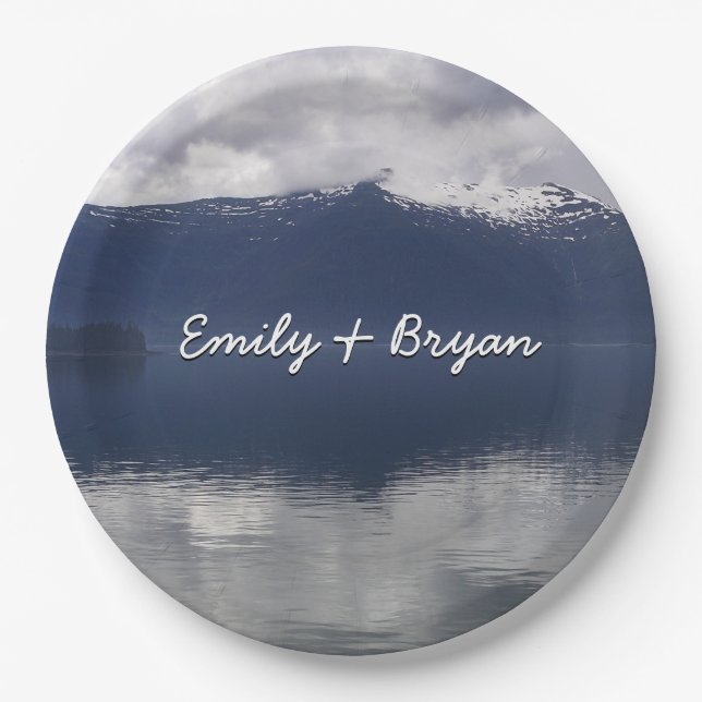Misty Alaskan Sea in Shades of Blue Paper Plates (Front)