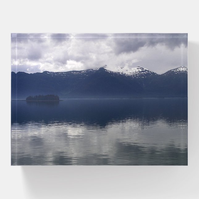 Misty Alaskan Sea in Shades of Blue Paperweight (Front)