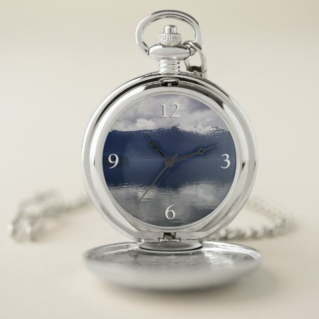 Misty Alaskan Sea in Shades of Blue Pocket Watch (Inside)