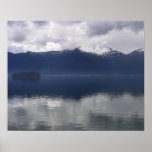 Misty Alaskan Sea in Shades of Blue Poster