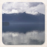 Misty Alaskan Sea in Shades of Blue Square Paper Coaster