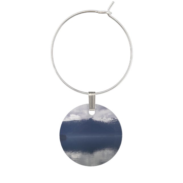 Misty Alaskan Sea in Shades of Blue Wine Glass Charm (Front)