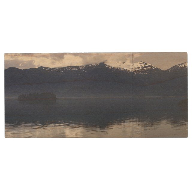 Misty Alaskan Sea in Shades of Blue Wood Flash Drive (Front)