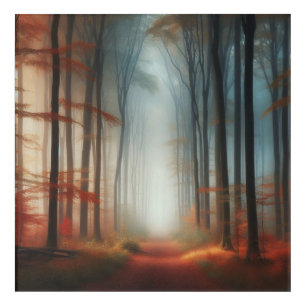 Misty Autumn Acrylic Print, Tranquil Foggy Forest  Print