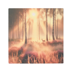 Misty Autumn Flow with Golden Glow – Artwork Metal Print