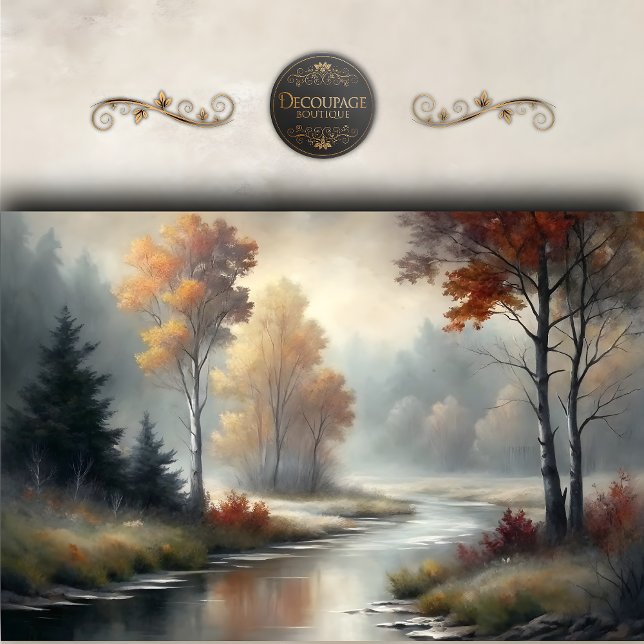 Misty Autumn River Scene Landscape Decoupage Tissue Paper (Misty Autumn River Scene Landscape Decoupage Tissue Paper)