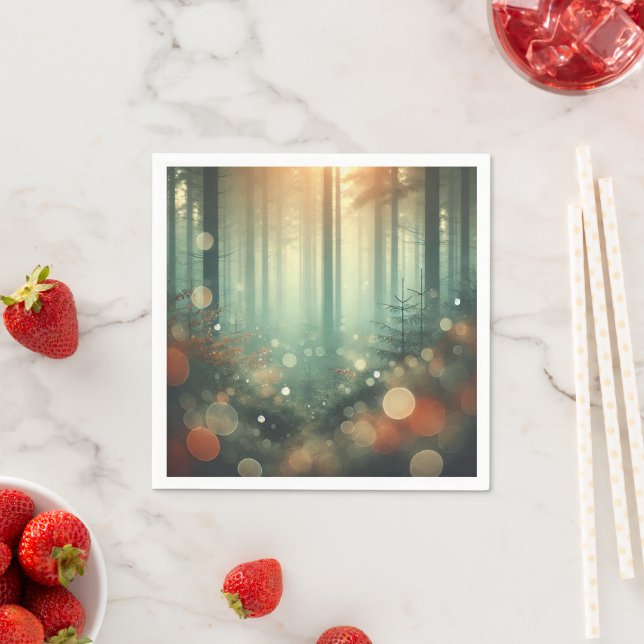 Misty Autumnal Morning Forest Bokeh Découpage Napkins (Insitu)
