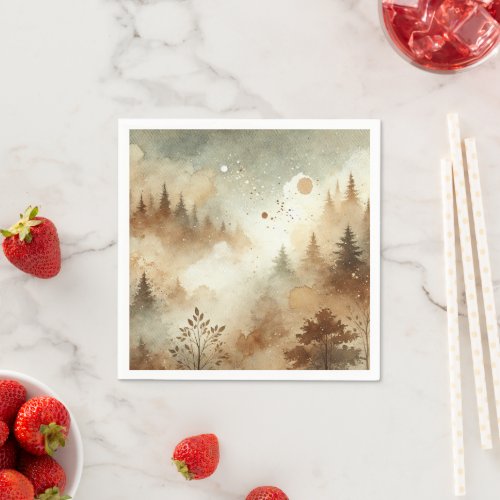Misty Autumnal Watercolor Forest Découpage Napkins