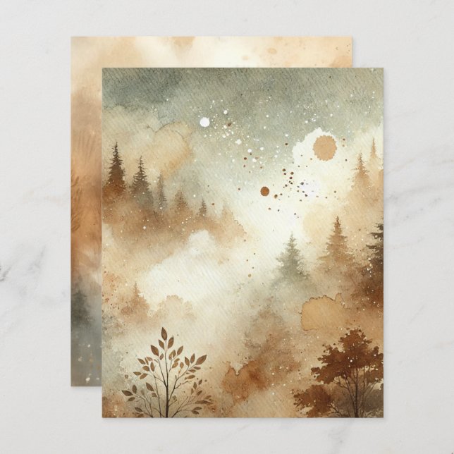 Misty Autumnal Watercolor Forest Scrapbook Paper (Front/Back)