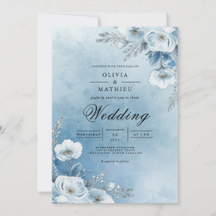 Misty Azure Bloom Wedding Invitation