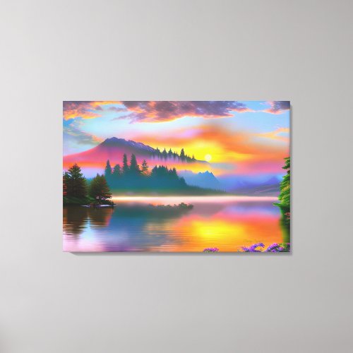 Misty Bay landscape Sunset Scenic vibrant Canvas