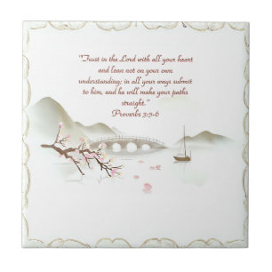 Misty Blossom Crossing Bible Verse Ceramic Tile