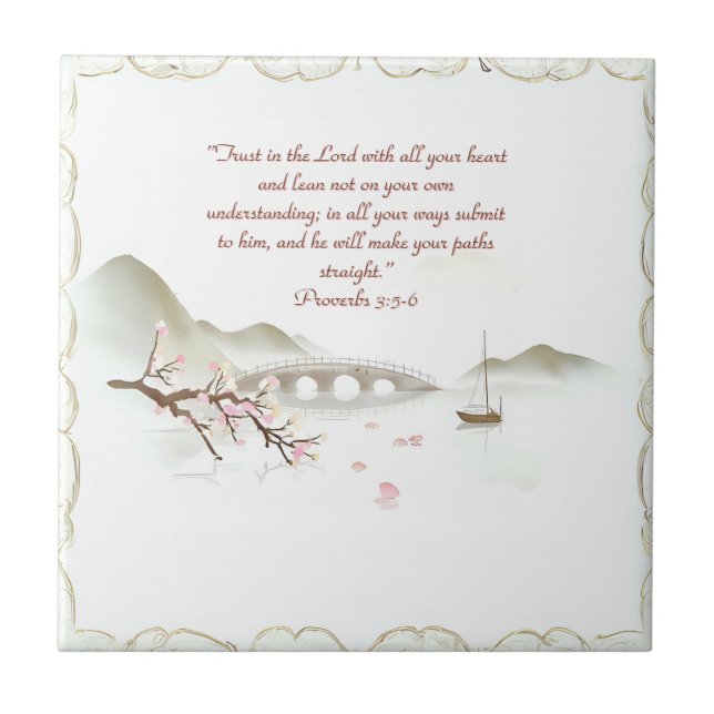  Misty Blossom Crossing Bible Verse Ceramic Tile (Front)