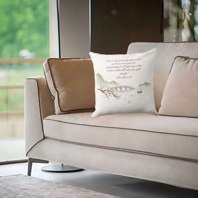  Misty Blossom Crossing Bible Verse  Throw Pillow (Creator Uploaded)