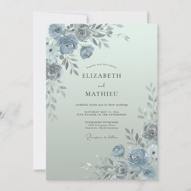 Misty Blue Ethereal Spring Wedding Invitation (Front)