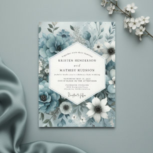 Misty Blue Floral Bloom Wedding Invitation