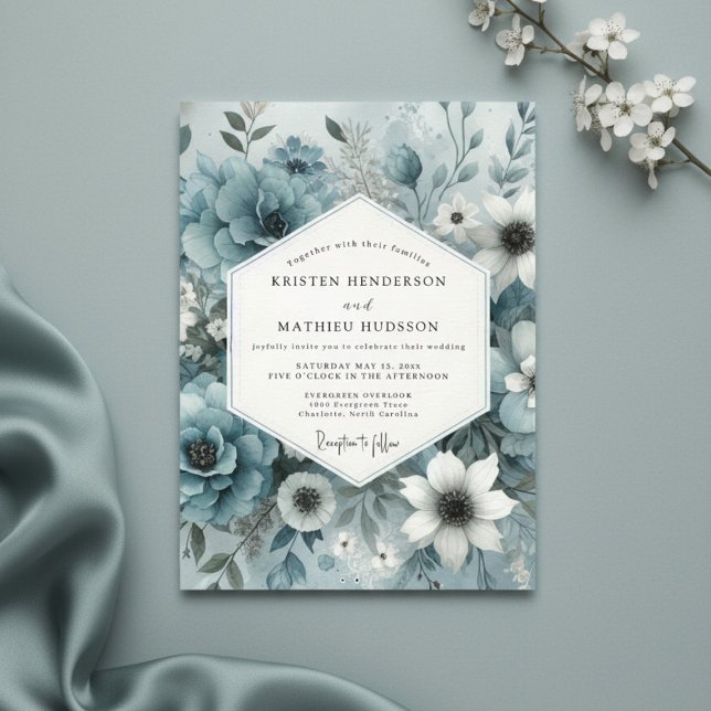 Misty Blue Floral Bloom Wedding Invitation (Creator Uploaded)
