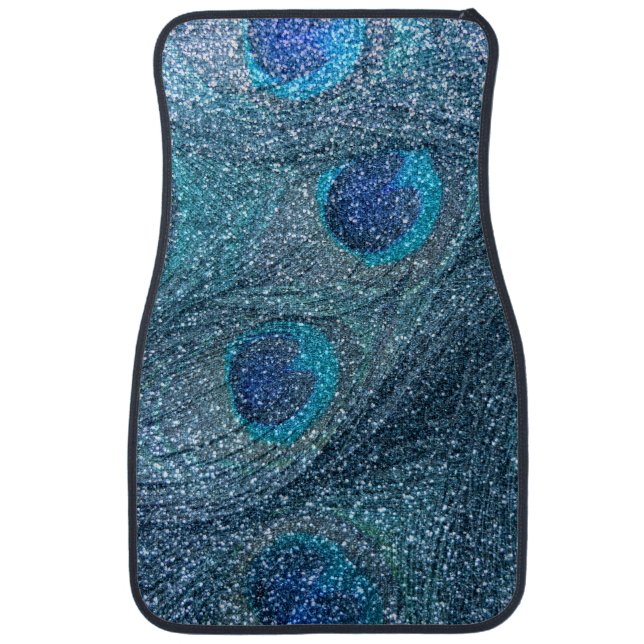 misty blue glitter peacock feathers car floor mat (Front)