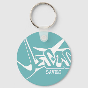 Misty Blue Graffiti Jesus Saves Keychain