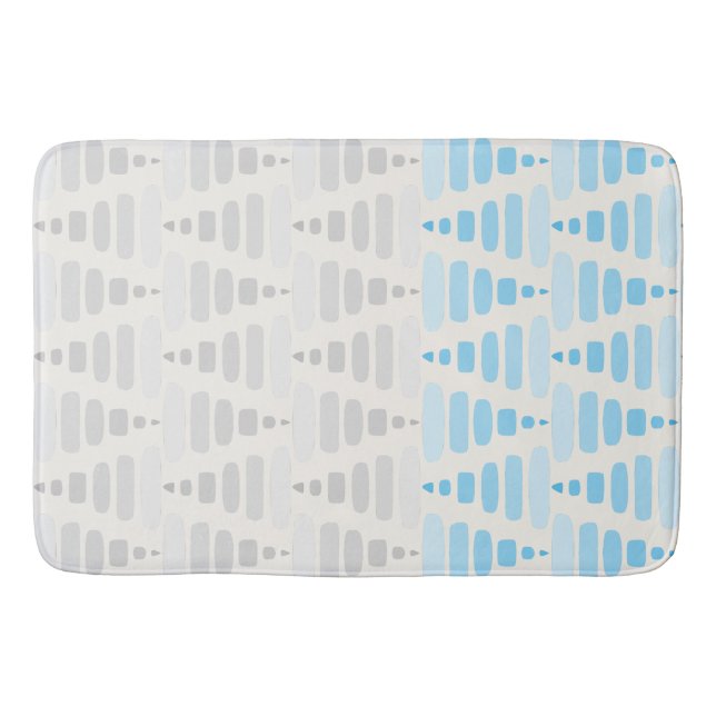 misty blue gray cream Stacked Triangle Blocks Bath Mat (Front)