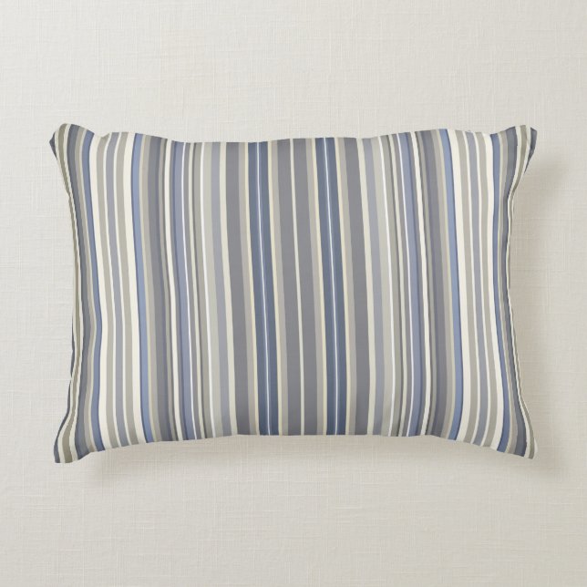 Misty Blue Grey Stripes Accent Pillow (Front)